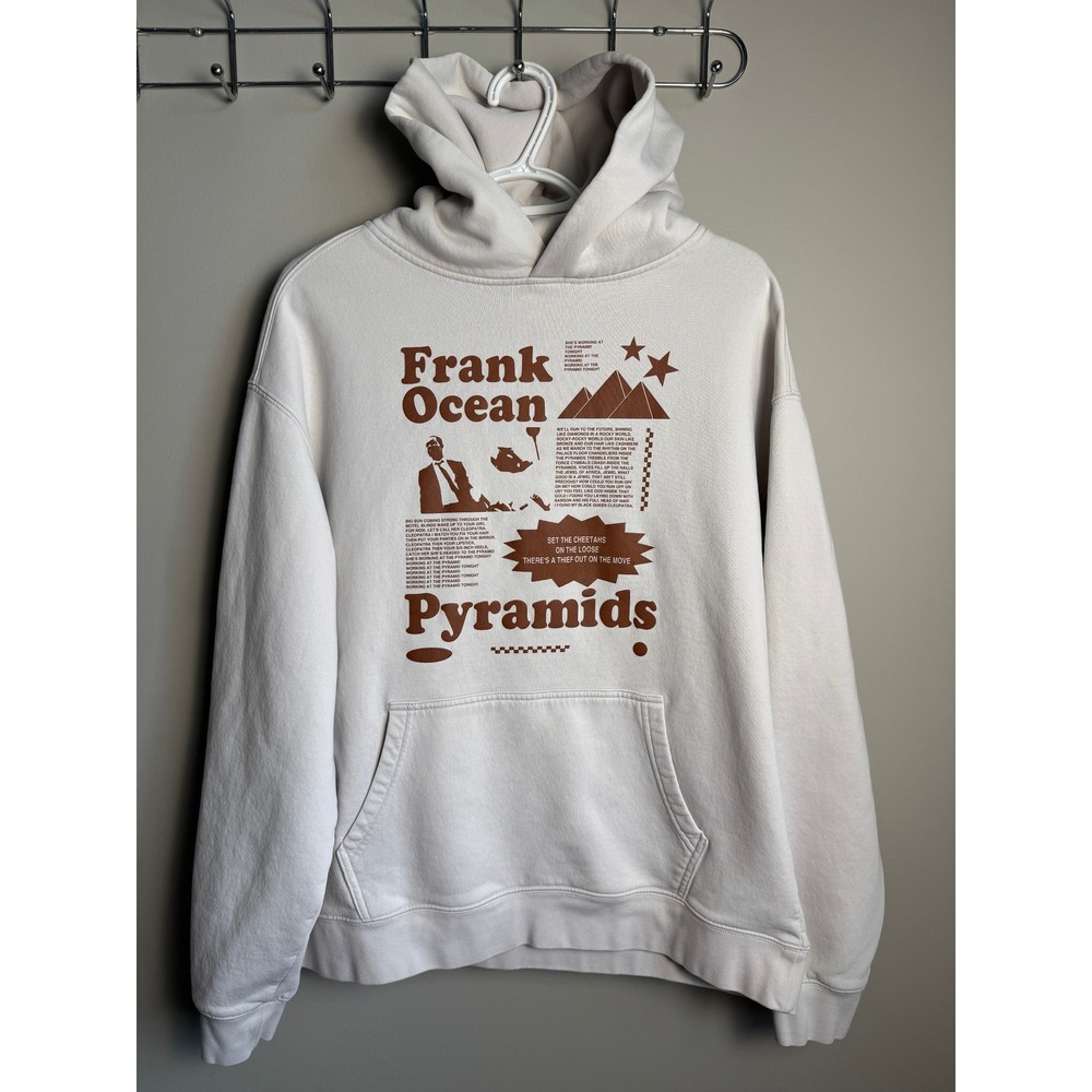 AS Colour Mens Grayish White Frank Ocean Pyramids Graphic Hoodie Size M Hip Hop